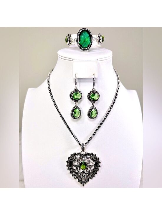 Handmade Jewelry - Peridot Rope Design 925 Pendant Bracelet Earrings & Chain (synthetic stones)